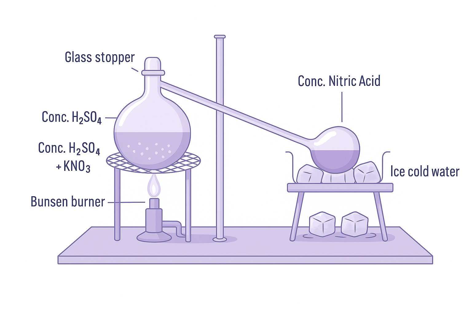 Laboratory setup for nitric acid preparation